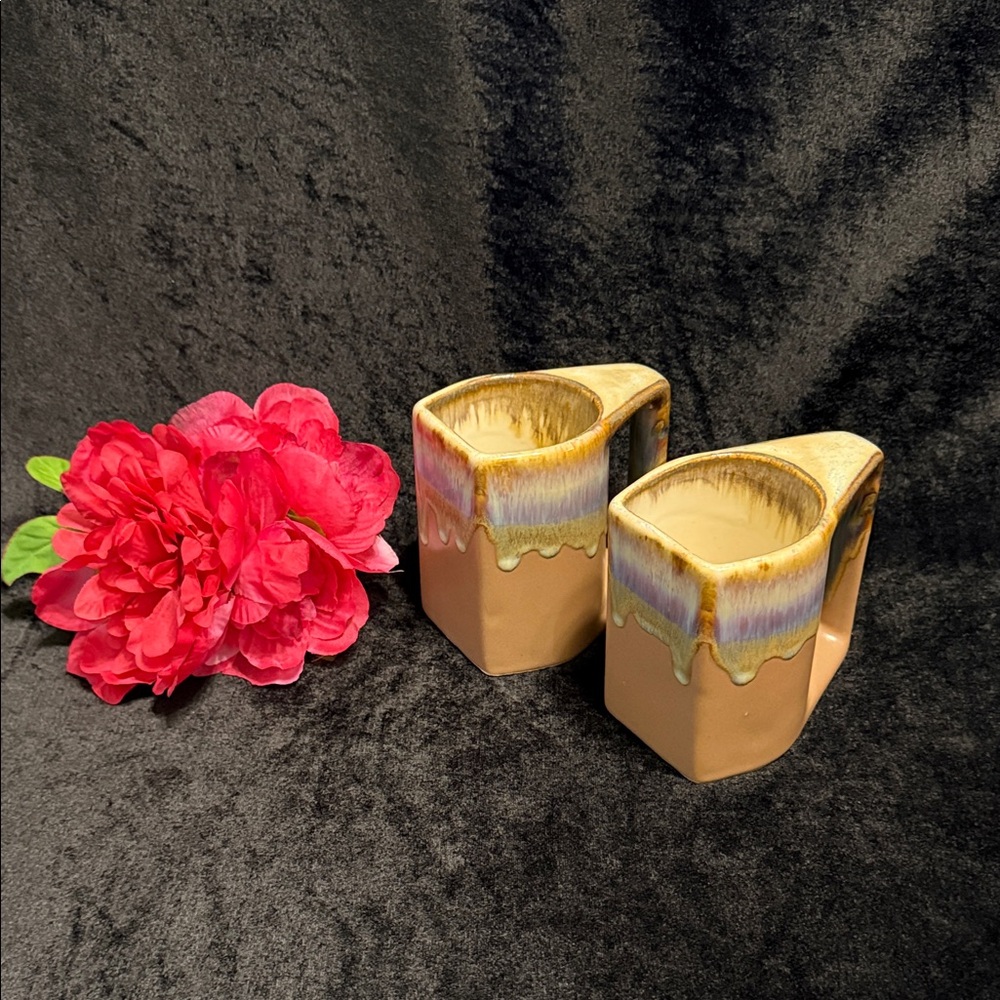 Rodolfo Padilla Geometric Ceramic Stoneware Drip Glazed Mugs Set of 2